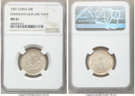 Kiangnan. Kuang-hsü 20 Cents CD 1901 MS61 NGC, KM-Y143a.7, L&M-245. With initials HAH. Bright and fully Mint State, the glowing luster in the fields s...
