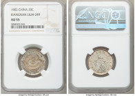 Kiangnan. Kuang-hsü 20 Cents CD 1902 AU55 NGC, KM-Y143a.8, L&M-249. Firmly struck, leaving sharp detail in the dragon's scales amidst dappled traces o...