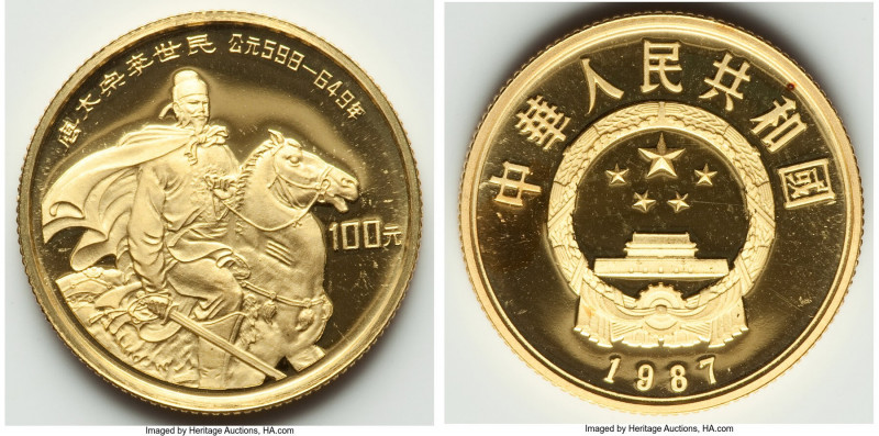 People's Republic gold Proof "Li Shi Min" 100 Yuan 1987, KM176, CC-138. 23mm. Mi...