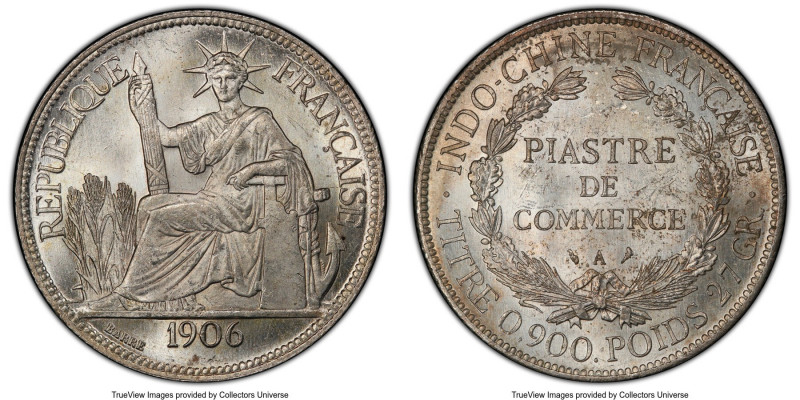 French Colony Piastre 1906-A MS63 PCGS, Paris mint, KM5a.1, Lec-289. A wholly br...