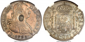 George III Counterstamped Bank Dollar ND (1797-1799 ) AU55 NGC, KM634. Counterstamped upon a Mexican 8 Reales of 1795, Mo-FM (cf. KM109). Displaying b...