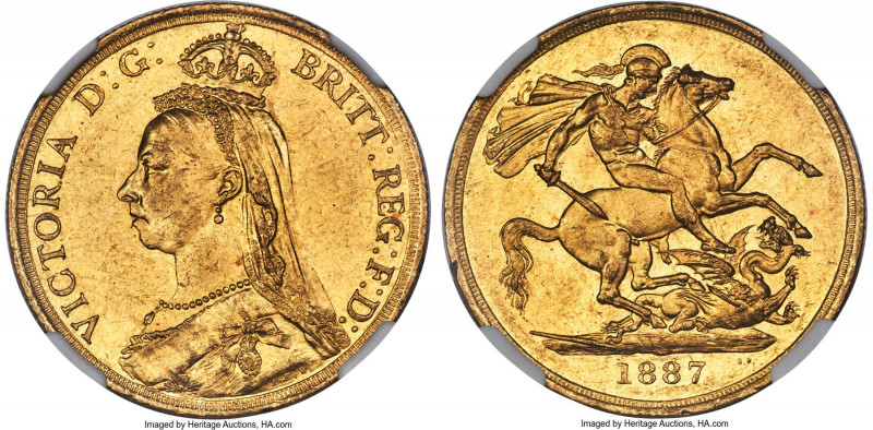 Victoria gold 2 Pounds 1887 MS61 NGC, KM768, S-3865. Shimmering golden luster an...