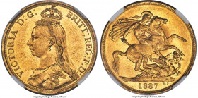Victoria gold 2 Pounds 1887 MS61 NGC, KM768, S-3865. A pleasing harvest-gold representative of a collectible type, especially in Mint State designatio...