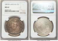Victoria Trade Dollar 1897-B MS62 NGC, Bombay mint, KM-T5, Prid-4. Endowed with an undercurrent of glowing sunset coloration set against midnight hues...