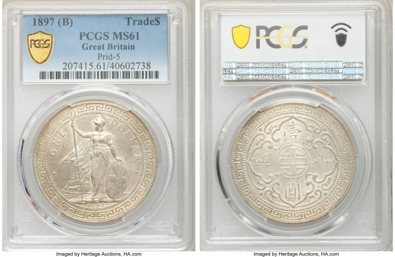 Victoria Trade Dollar 1897-(B) MS61 PCGS, Bombay mint, KM-T5, Prid-5. Softly pat...