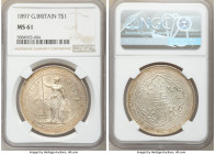 Victoria Trade Dollar 1897-(B) MS61 NGC, Bombay mint, KM-T5, Prid-5. A satiny representative marked by frosty characteristics and a pervasive almond p...
