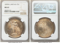 Victoria Trade Dollar 1899-B MS63 NGC, Bombay mint, KM-T5, Prid-8. Fine swirling flow lines express themselves across the surfaces of this choice exam...