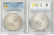Edward VII Trade Dollar 1908-B MS63 PCGS, Bombay mint, KM-T5, Prid-18. Graced with a delicate silver patina that blankets the surfaces, argent luster ...