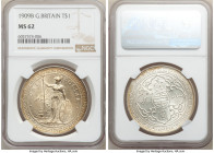Edward VII Trade Dollar 1909-B MS62 NGC, Bombay mint, KM-T5, Prid-19. Imbued with a vibrant apricot tone that brightens to a warm orange-gold at the p...