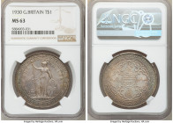 George V Trade Dollar 1930 MS63 NGC, London mint, KM-T5, Prid-28. Displaying gentle iridescence underneath a silty tone that blankets surfaces carryin...