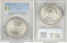 Republic 8 Reales 1874 Go-FR MS65 PCGS, Guanajuato mint, KM377.8, DP-Go54. A handsome specimen wholly deserving of its assigned Gem Mint State designa...