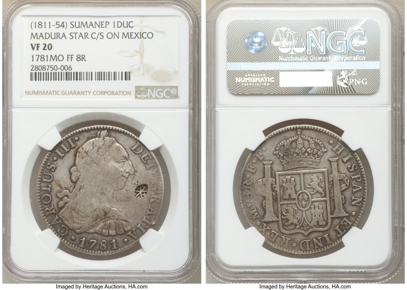 Madura Island. Sumenep Counterstamped Ducaton ND (1811-1854) VF20 NGC, KM201.6. ...