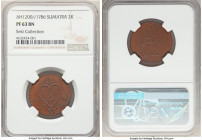 Sumatra. East India Company copper Proof 2 Kepings AH 1200 (1786) PR63 Brown NGC, KM258, Scholten-952. Lightly glossy fields decorate this charming of...