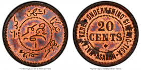 Sumatra - Asahan. Malay Kedeh Onderneming Simpang-Tiga copper Proof 20 Cents Token ND (c. 1890-1895) PR64 Red and Brown PCGS, LaWe-295. On the cusp of...