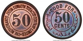 Sumatra Tobacco Company copper Proof 50 Cents Token ND (c. 1886-1892) PR65 Red and Brown PCGS, LaWe-178. A visually interesting specimen, the obverse ...