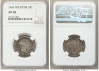 Spanish Colony. Isabel II 20 Centimos 1864 AU58 NGC, KM146. A fetching key to the series and by nearly all appearances Mint State, expressing a razor-...