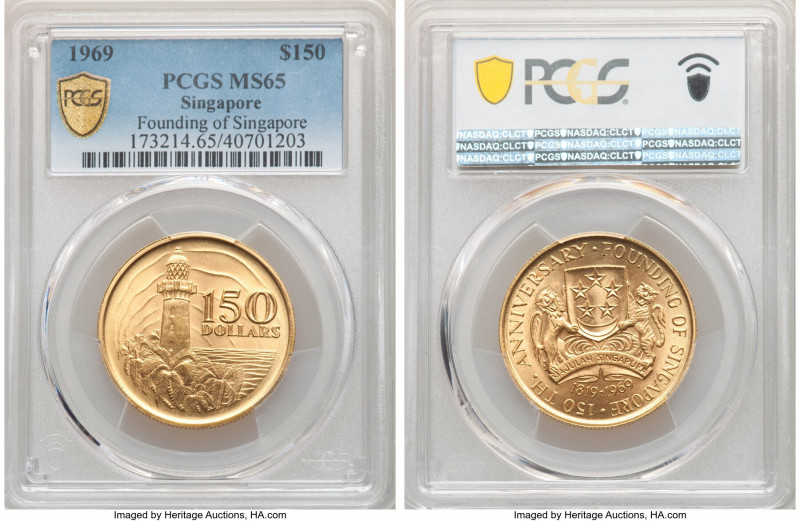 Republic gold "Founding of Singapore" 150 Dollars 1969 MS65 PCGS, KM7, Fr-1. AGW...