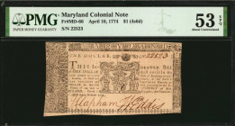 Colonial Notes

MD-66. Maryland. April 10, 1774. $1. PMG About Uncirculated 53 EPQ.

Estimate: $200.00- $300.00