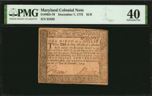 Colonial Notes

MD-79. Maryland. December 7, 1775. $1/9. PMG Extremely Fine 40.

Estimate: $200.00- $300.00