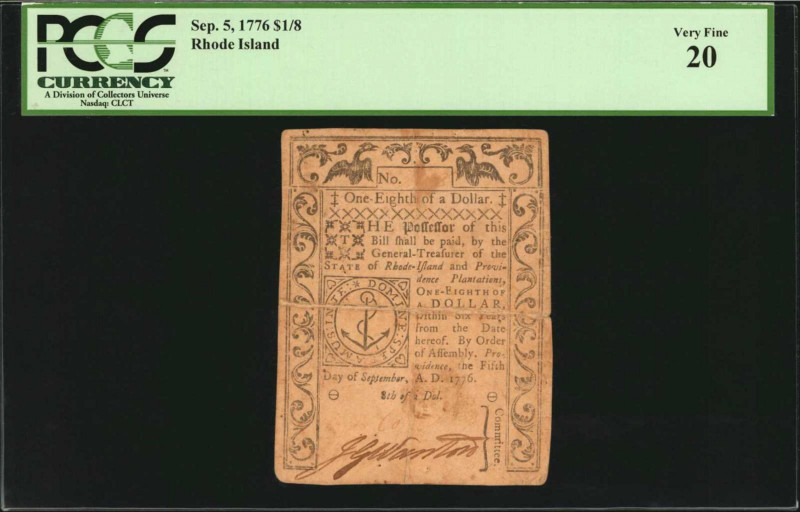 Colonial Notes

RI-242. Rhode Island. September 5, 1776. $1/8. PCGS Currency V...