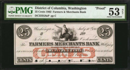 Washington, District of Columbia

District of Columbia, Washington. Farmers & Merchants Bank. 1862 25 cents. PMG About Uncirculated 53 Net. Right En...