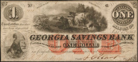 Georgia

Macon, Georgia. Georgia Savings Bank. 1863. $1. Very Fine.

Cattle at top center with allegorical woman at bottom left.

Estimate: $60....