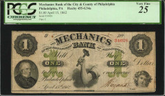 Pennsylvania

Philadelphia, Pennsylvania. Bank of the City & County of Philadelphia. 1862 $1. PCGS Currency Very Fine 25.

PCGS Currency comments ...