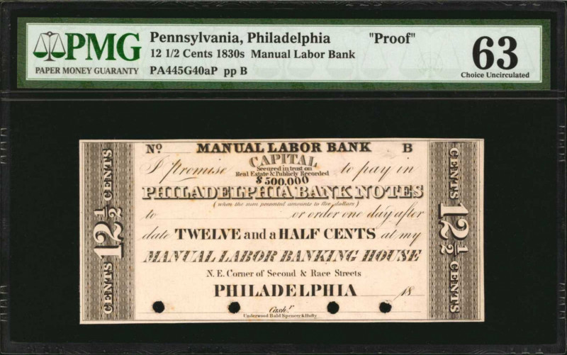 Pennsylvania

Philadelphia, Pennsylvania. Manual Labor Bank. 1830s 12 1/2 cent...