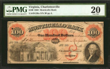 Virginia

Charlottesville, Virginia. Monticello Bank. 1860 $100. PMG Very Fine 20.

VA45G30a. S/N 30. A truly satisfying design that incorporates ...