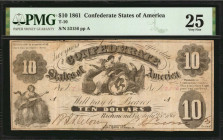 Confederate Currency

T-10. Confederate Currency. 1861 $10. PMG Very Fine 25.

No. 53156, Plate A. PMG comments "Stains."

Estimate: $400.00- $6...