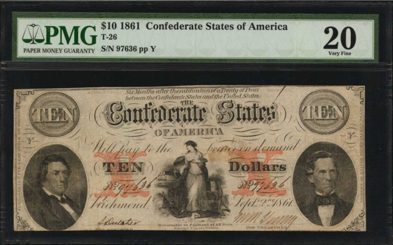 Confederate Currency

T-26. Confederate Currency. 1861 $10. PMG Very Fine 20....