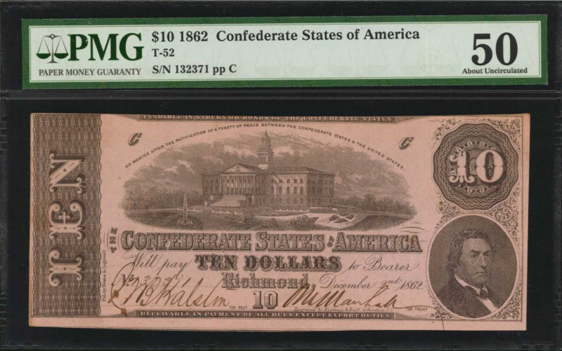 Confederate Currency

T-52. Confederate Currency. 1862 $10. PMG About Uncircul...