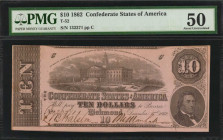 Confederate Currency

T-52. Confederate Currency. 1862 $10. PMG About Uncirculated 50.

No. 132371, Plate C.

Estimate: $100.00- $150.00