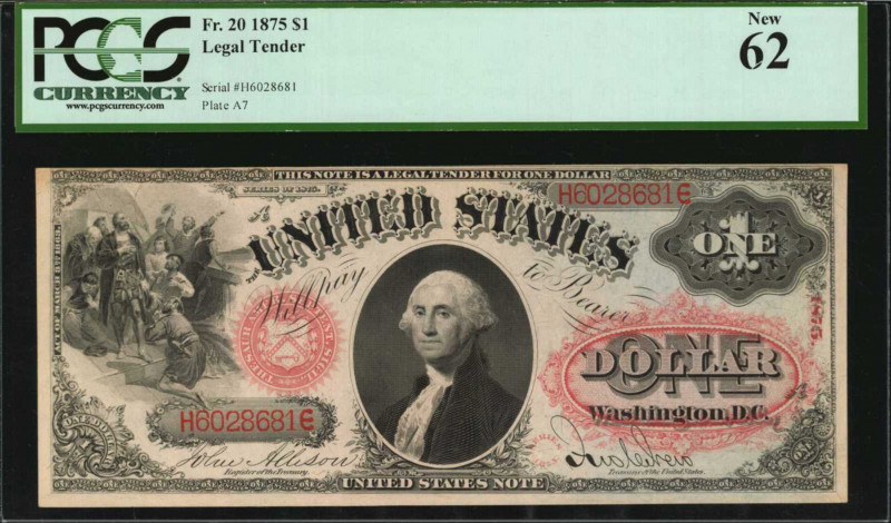 Legal Tender Notes

Fr. 20. 1875 $1 Legal Tender Note. PCGS Currency New 62.
...