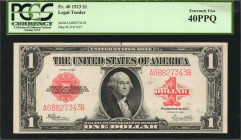 Legal Tender Notes

Fr. 40. 1923 $1 Legal Tender Note. PCGS Currency Extremely Fine 40 PPQ.

Estimate: $250.00- $350.00