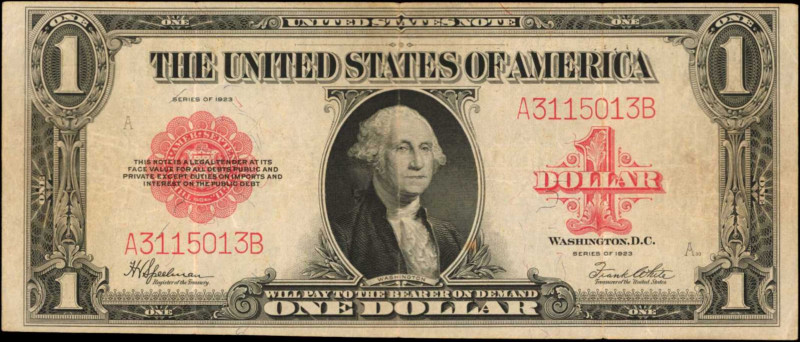 Legal Tender Notes

Fr. 40. 1923 $1 Legal Tender Note. Very Fine.

Stains ar...
