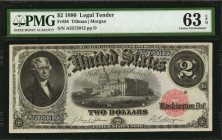 Legal Tender Notes

Fr. 56. 1880 $2 Legal Tender Note. PMG Choice Uncirculated 63 EPQ.

Wide margins, a bold design an bright paper are found on t...