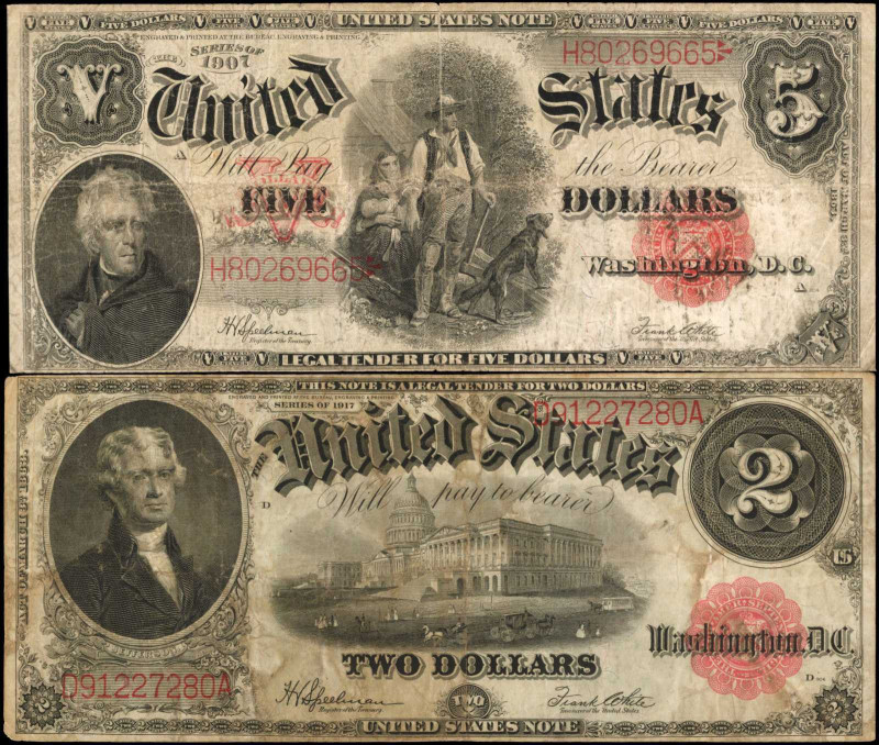 Legal Tender Notes

Lot of (2) Fr. 60 & 91. 1907 & 1917 $2 & $5 Legal Tender N...