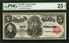 Legal Tender Notes

Fr. 82. 1880 $5 Legal Tender Note. PMG Very Fine 25 EPQ.

Bold blue serial number and a dark red seal are found on this 1880 W...