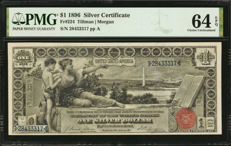 Silver Certificates

Fr. 224. 1896 $1 Silver Certificate. PMG Choice Uncircula...