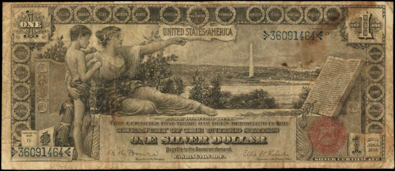 Silver Certificates

Fr. 225. 1896 $1 Silver Certificate. Fine.

Staining is...