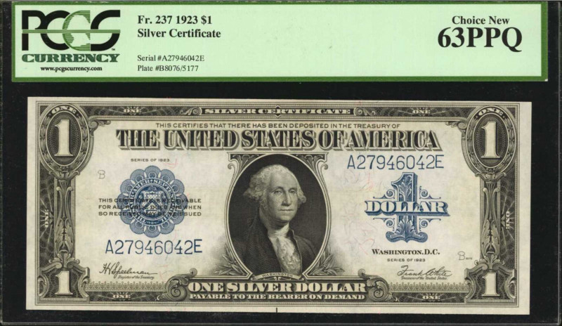 Silver Certificates

Fr. 237. 1923 $1 Silver Certificate. PCGS Currency Choice...