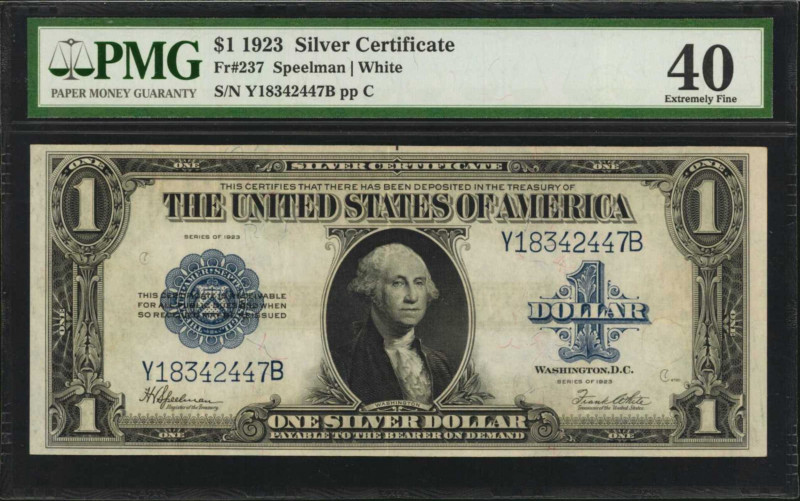 Silver Certificates

Fr. 237. 1923 $1 Silver Certificate. PMG Extremely Fine 4...