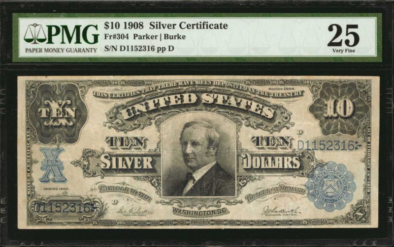 Silver Certificates

Fr. 304. 1908 $10 Silver Certificate. PMG Very Fine 25.
...