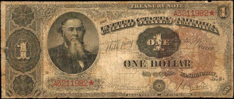Treasury Note

Fr. 347. 1890 $1 Treasury Note. Very Good.

Tears, margin wea...