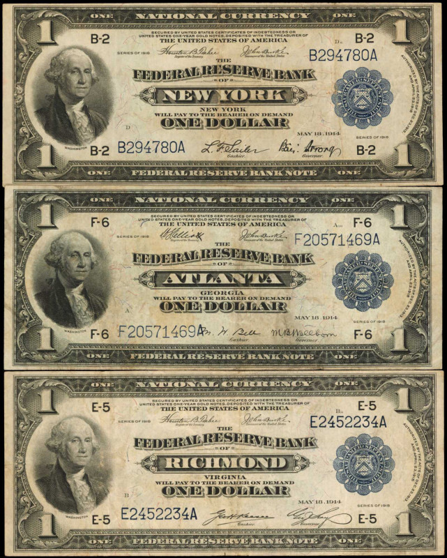Federal Reserve Bank Notes

Lot of (3) Fr. 711, 721 & 726. 1918 $1 Federal Res...