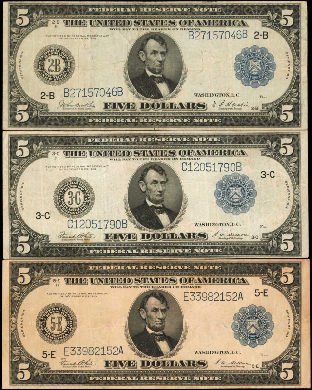 Federal Reserve Notes

Lot of (3) Fr. 850, 855A & 863A. 1914 $5 Federal Reserv...