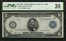 Federal Reserve Notes

Fr. 874. 1914 $5 Federal Reserve Note. St. Louis. PMG Choice Very Fine 35.

A mid grade example of this St. Louis $5 FRN.
...