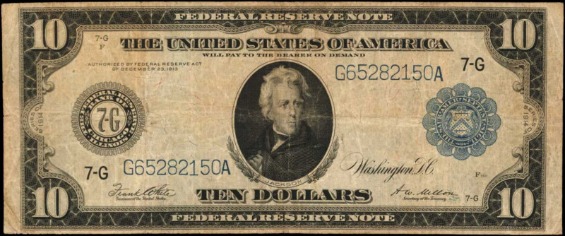 Federal Reserve Notes

Fr. 931A. 1914 $10 Federal Reserve Note. Chicago. Fine....