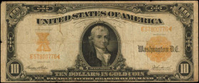 Gold Certificates

Fr. 1172. 1907 $10 Gold Certificate. Fine.

Edge nicks are noticed on this $10 Gold Certificate.

Estimate: $125.00- $175.00
